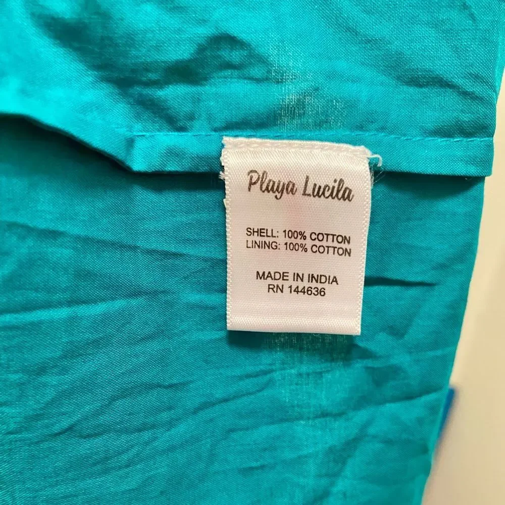 Playa Lucila Tiered maxi Dress Women’s Size medium 100% Cotton boho teal blue